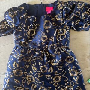 Lilly Pulitzer size 4 Girls Navy and Gold Floral Party Dress
